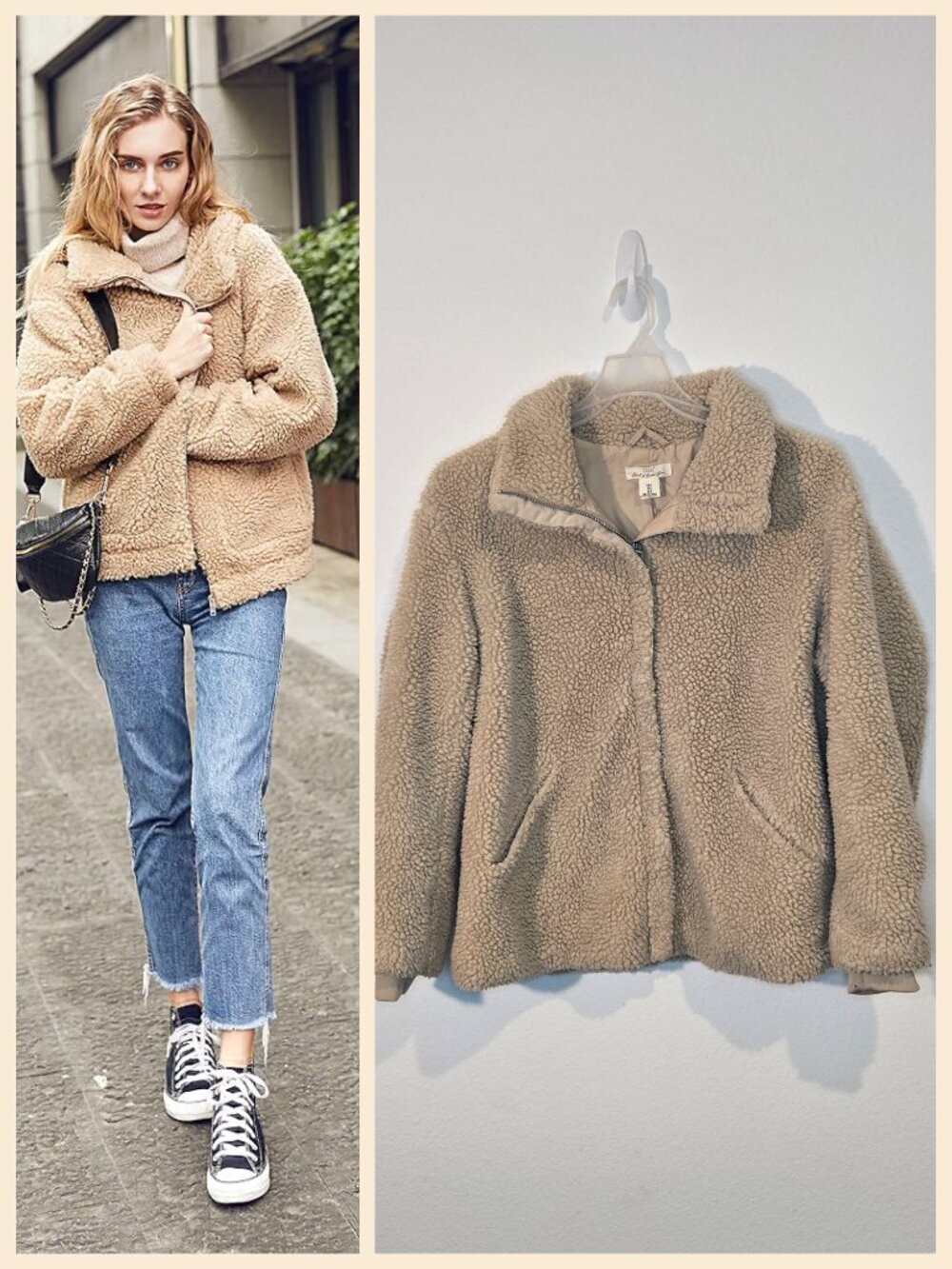 H&M L.O.G.G. (Label of Graded Goods) Sherpa Teddy Fleece Jacket Beige Cream size